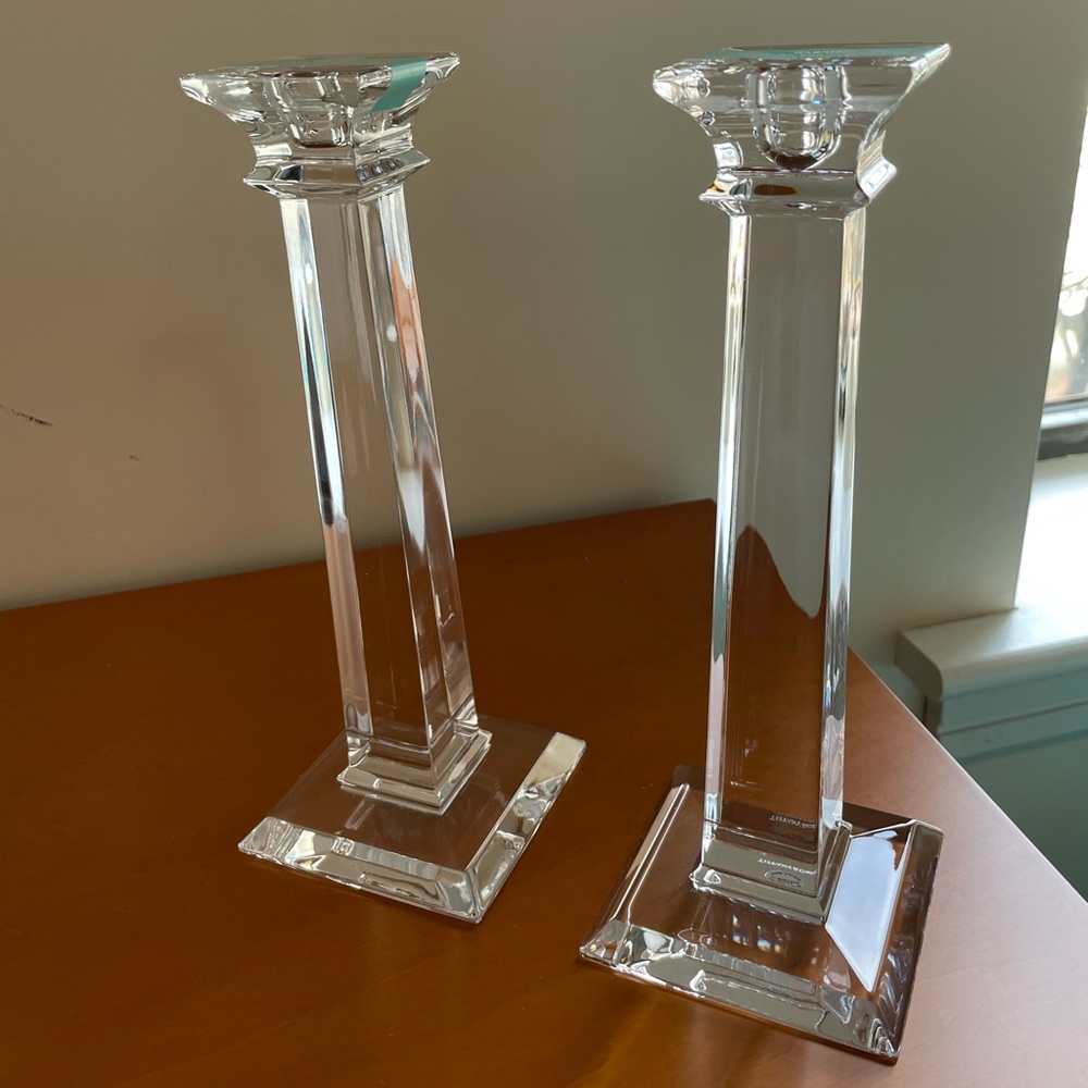 Tiffany Classic Square Crystal Candlesticks Pair